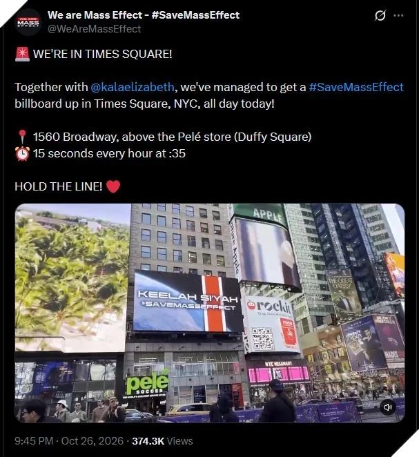 Người hâm mộ Mass Effect quyên góp đủ tiền làm billboard trong chưa đầy 15 phút