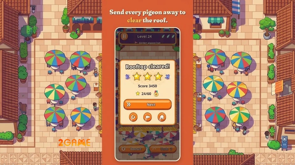 Pigeons Away: Rooftop Puzzle – Game giải đố chim bồ câu với 120 màn chơi