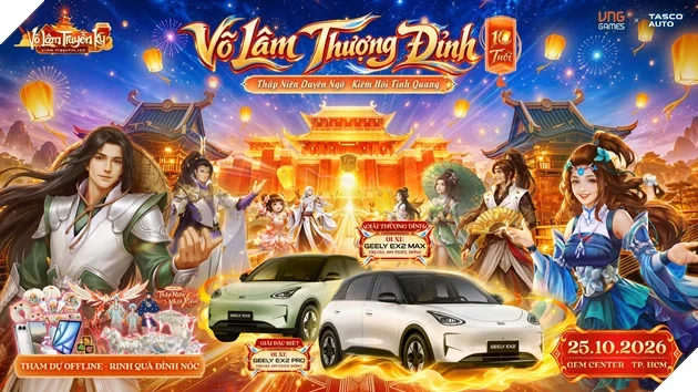 Võ Lâm Truyền Kỳ Mobile Chiêu Đãi Game Thủ Loạt Quà Khủng, Nổi Bật Với Bộ Đôi Xe Geely EX2 Tại Võ Lâm Thượng Đỉnh